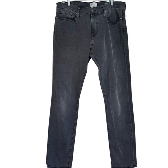 Frame L'Homme Slim Jean Fade to Grey Washed Black Denim Stretch Size 36x32 Mens - Picture 2 of 10